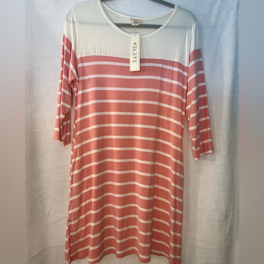 Elete New Pink and White Striped Women's Dress